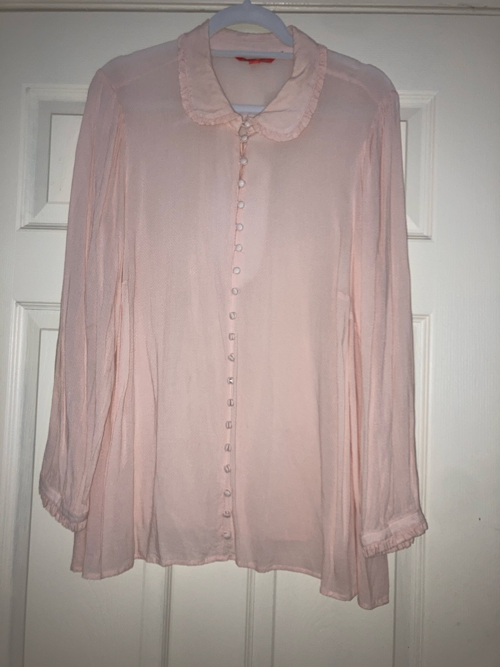 Modcloth Pale Pink Ruffle Collar Button-Front Blouse